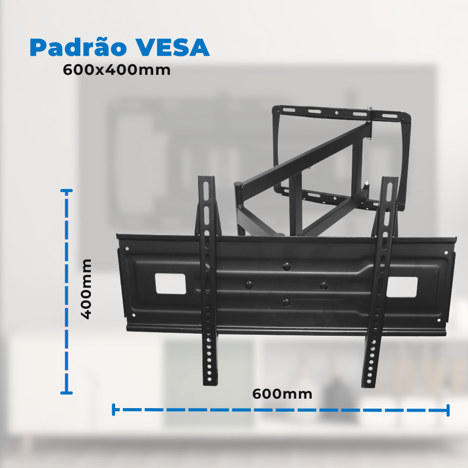 Suporte Articulado para Tv LED 65" á 86'' com Peso até 75 kg - Braço longo de 1 metro (100 cm) FT-64100X - Fixatek - Fixatek